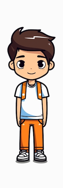 Ein cartoon-junge mit orangefarbenen shorts und einem weißen hemd mit einem weißen hemd mit der aufschrift „ich bin ein junge“.
