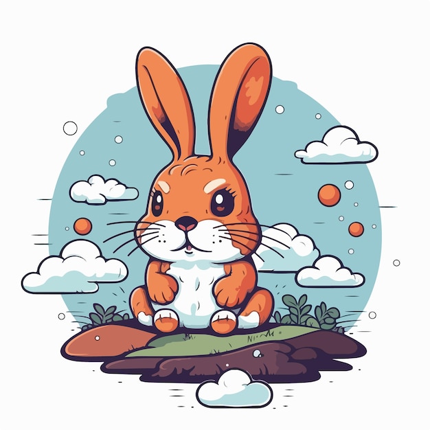 Ein Cartoon-Kaninchen mit blauem Hintergrund und den Worten „Bunny“ auf der Unterseite.