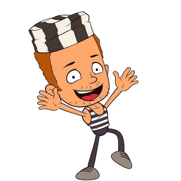 ein Cartoon-Mann mit einem Hut, der sagt, dass er glücklich ist