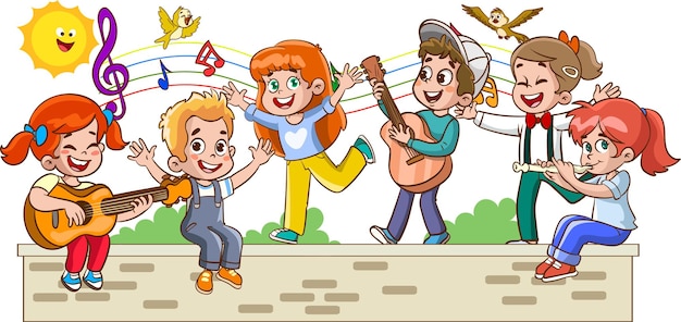 Vektor ein cartoon von kindern, die auf einem bürgersteig tanzen