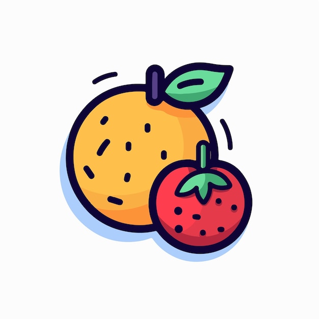 Ein Cartoonbild einer Orange und einer Erdbeere.