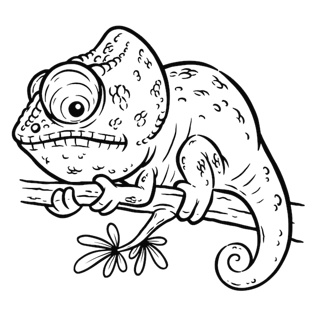 Ein Chamäleon auf einem Ast mit einem großen Auge