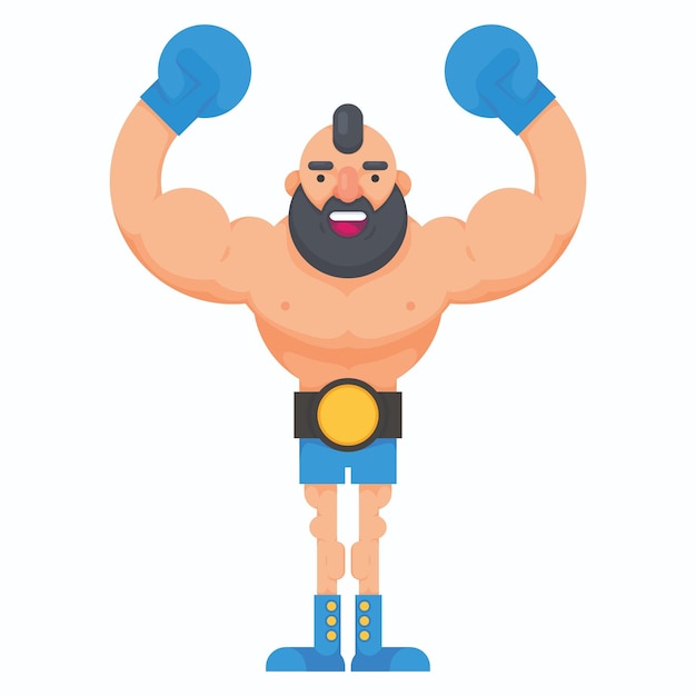 Vektor ein champion-boxer feiert seinen sieg mit einem boxgürtel
