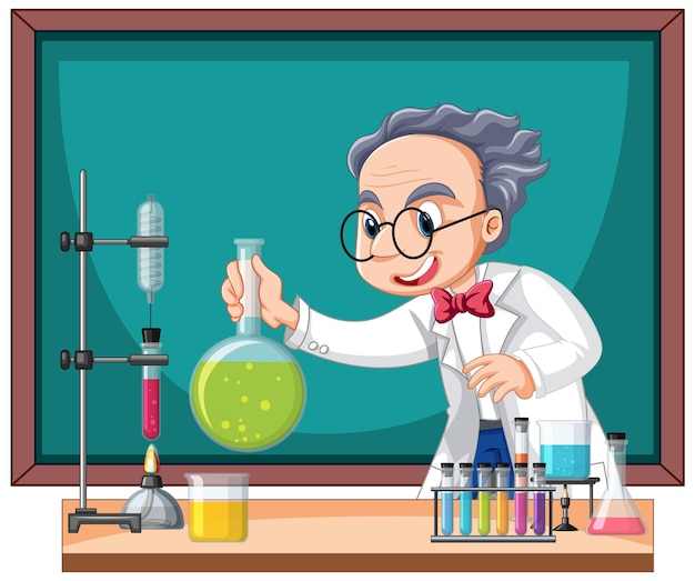 Ein chemiker-experiment mit tafel