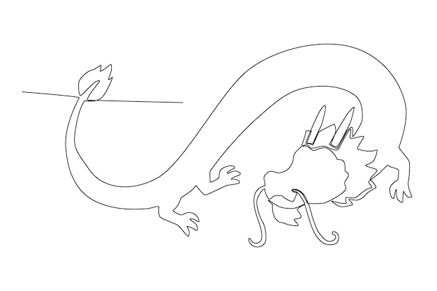 Ein chinesischer asiatischer drache, der eine strichzeichnung zeichnet