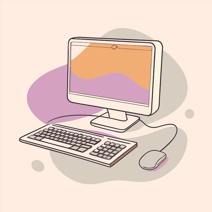 Vektor ein computermonitor mit einem rosa hintergrund und einer maus und einer mäuse