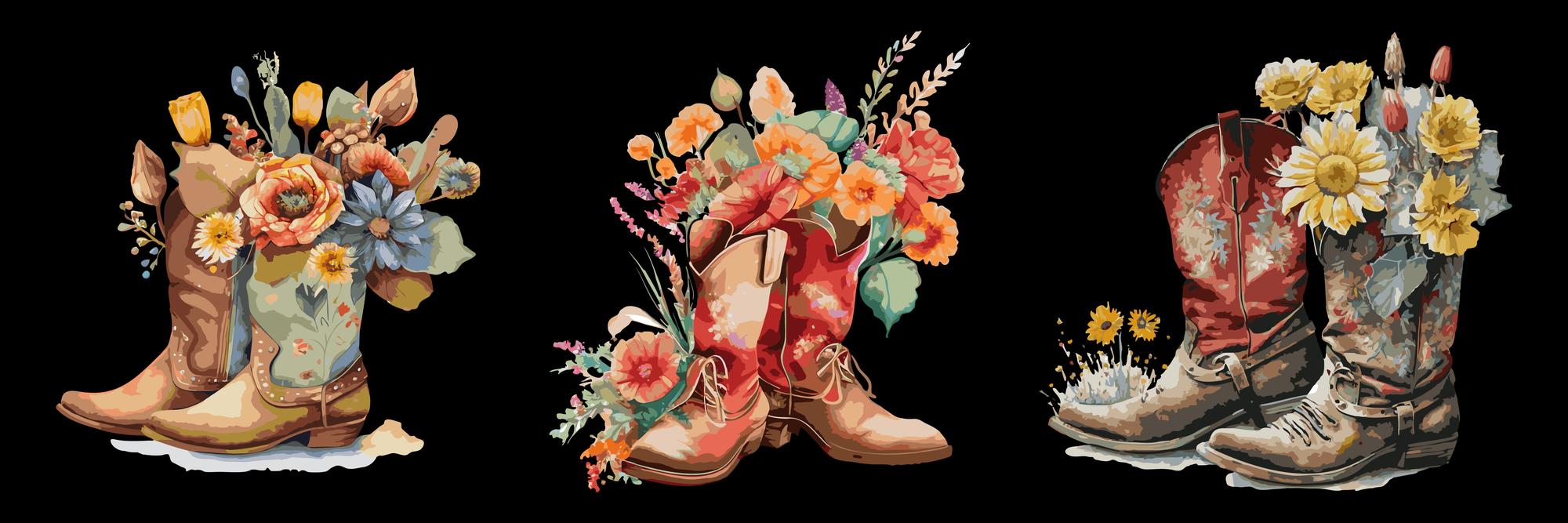 Ein cowboystiefel mit blumen darauf