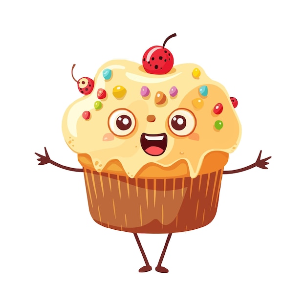 ein Cupcake mit einem glücklichen Gesicht und ausgestreckten Armen