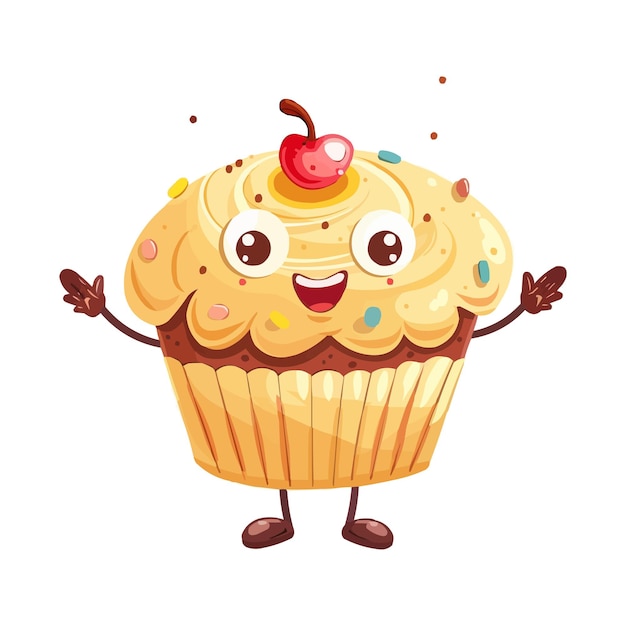 ein Cupcake mit einem glücklichen Gesicht und ausgestreckten Armen