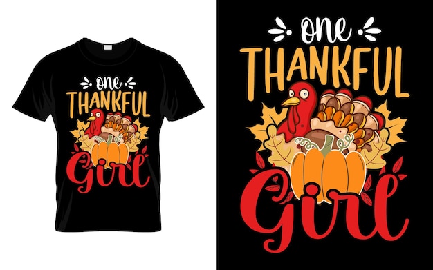 Vektor ein dankbares mädchen. lustiger thanksgiving-truthahn-t-shirt-design-vektor