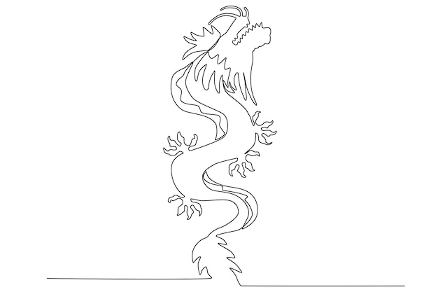 Ein design des chinesischen drachens, der kunst mit einer linie zeichnet
