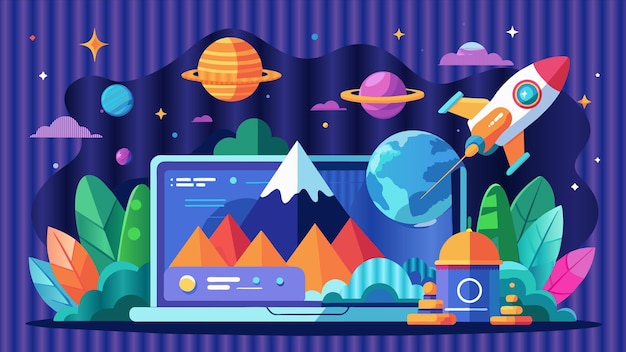 ein digitales Tablet mit einem Berg an der Spitze und einem Berg im Hintergrund
