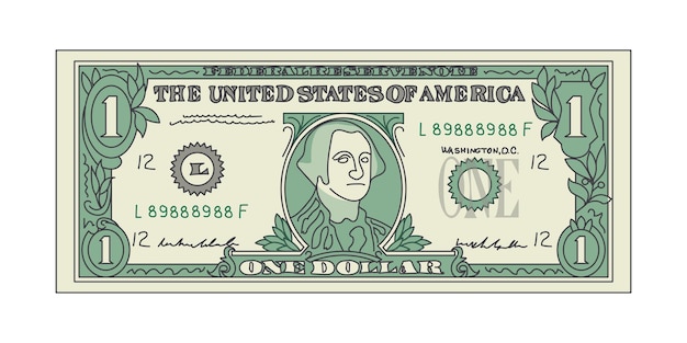 Ein-Dollar-Banknote auf weißem Hintergrund Symbol für amerikanisches Papiergeld Vektor-Illustration von Währungsbanknoten