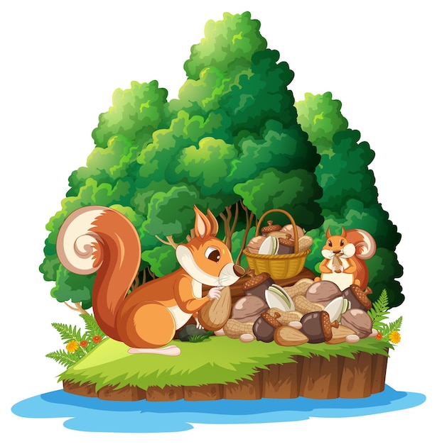 Ein Eichhörnchen, das Nüsse auf der Insel isst