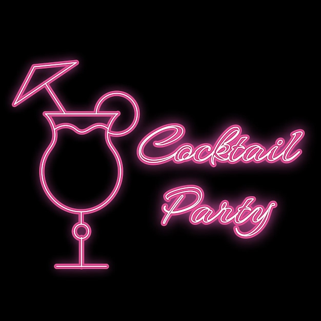 Ein einfaches abstraktes Neon hell leuchtendes blinkendes rosa lila Symbol ein Zeichen für die Bar von einem Cocktail