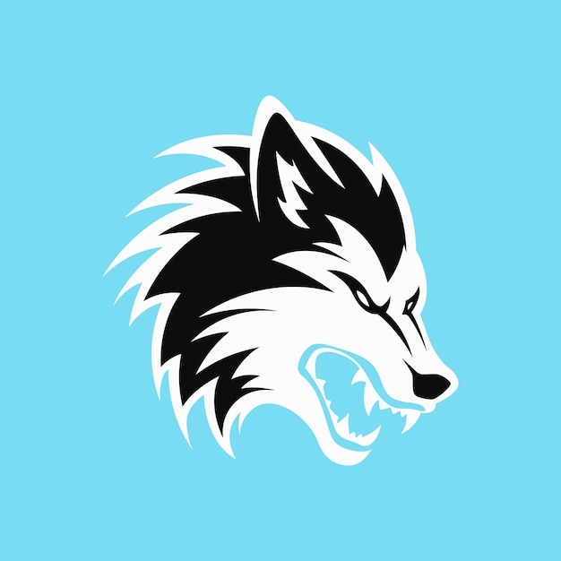 Ein einfaches Logo mit einem aggressiven Wolfskopf