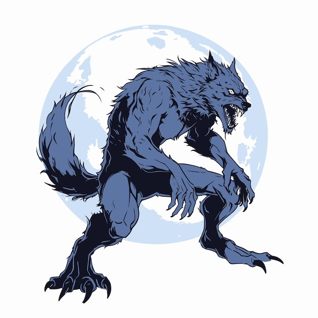 Vektor ein einsamer werwolf heult unter vollmond, eine gruselige halloween-szene, vektorillustration