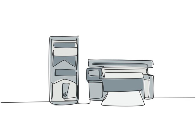 Ein einziger CPU-Computer und ein Drucker mit Strichzeichnung zur Unterstützung von Business-Elektrizitätsausrüstungstools