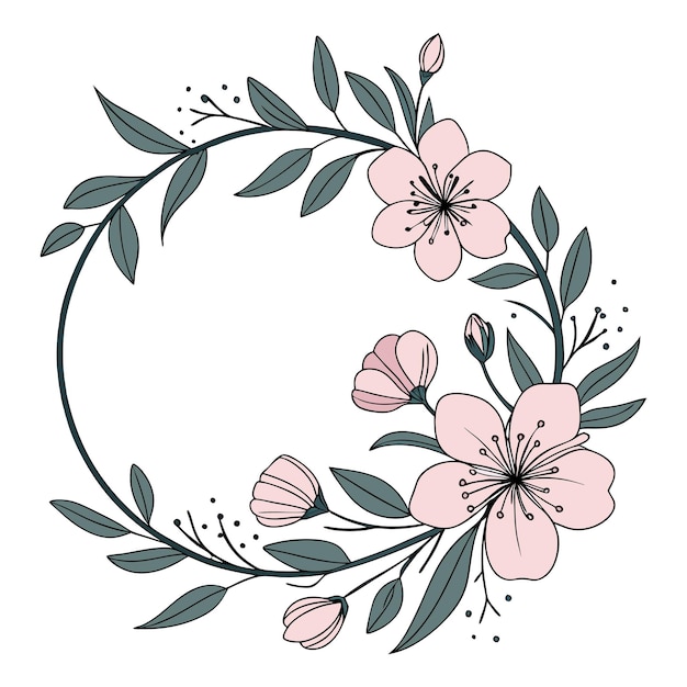 Ein eleganter Blumenkrans mit rosa Kirschblüten und grünen Blättern