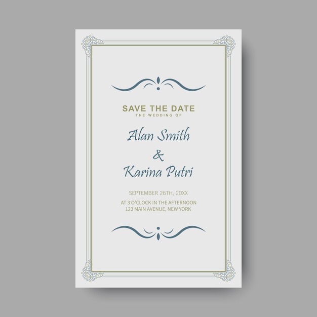 Ein elegantes und minimalistisches Date-Einladungsdesign auf einem grauen Hintergrund