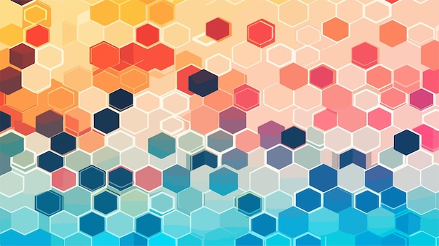 ein farbenfroher Hintergrund mit leuchtend orangefarbenen, blauen und roten Sechseckern