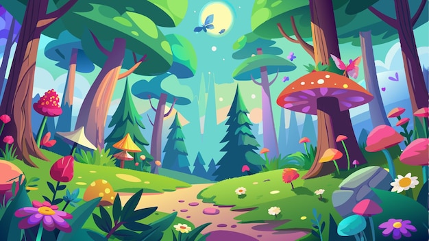 ein farbenfroher Wald mit einer Waldlandschaft und ein Wald mit Pilzen und einer Forestlandschaft