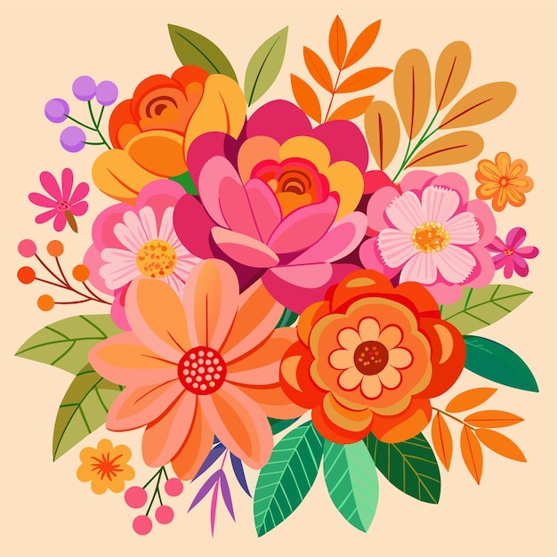 ein farbenfrohes Blumenarrangement wird in einem Gemälde gezeigt
