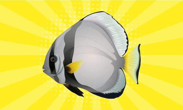 Ein Fisch mit gelbem Hintergrund und schwarzen Flossen.