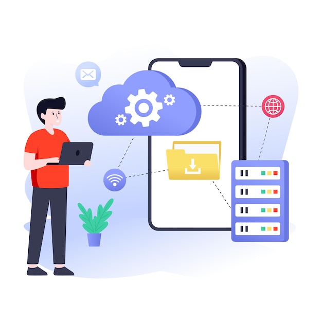 Vektor ein flacher illustrationsvektor des cloud-rechenzentrums herunterladen