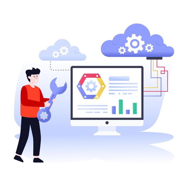 Vektor ein flacher illustrationsvektor des cloud-rechenzentrums herunterladen