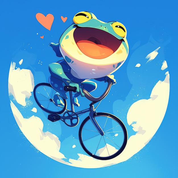 Ein frosch fährt auf einem einrad im cartoon-stil