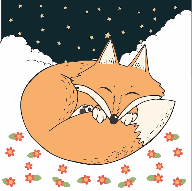 Ein fuchs, der auf einem blumenfeld schläft