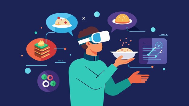 Vektor ein gastgeber eines restaurants benutzt ein virtual-reality-headset, um das menü mit leichtigkeit zu navigieren, während seine neuronale