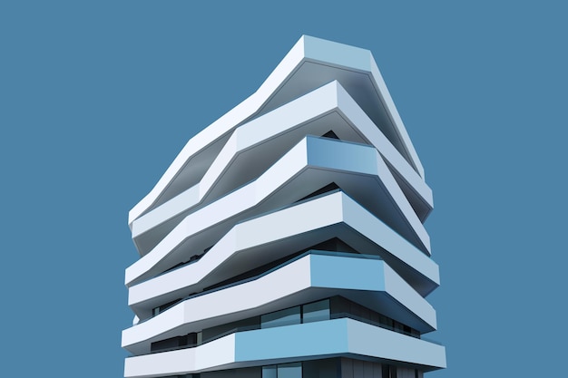 Ein Gebäude mit weißer Außenseite und blauem Hintergrund