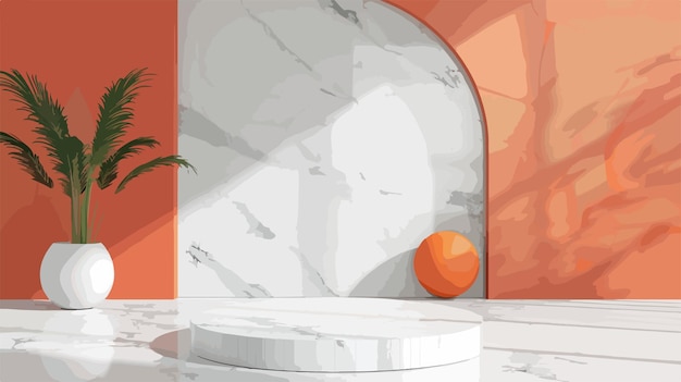 ein Gemälde eines Raumes mit einem runden Tisch und einem orangefarbenen Ball