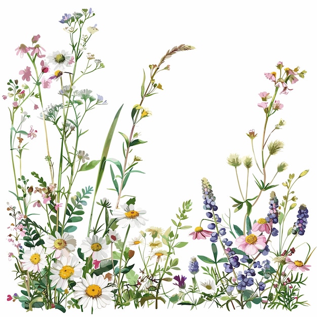 ein Gemälde von Blumen und Gras mit den Worten Wildblumen zitiert