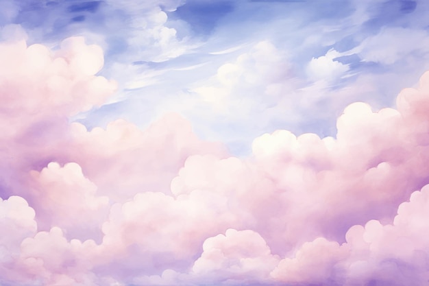 Ein gemälde von wolken in rosa und blau