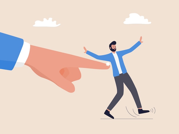 Ein Geschäftsmann, der von einem riesigen Finger gedrückt wurde Theorie Illustration