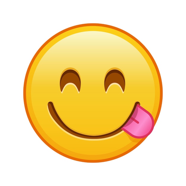 Ein gesicht, das eine delikatesse genießt großes gelbes emoji-lächeln