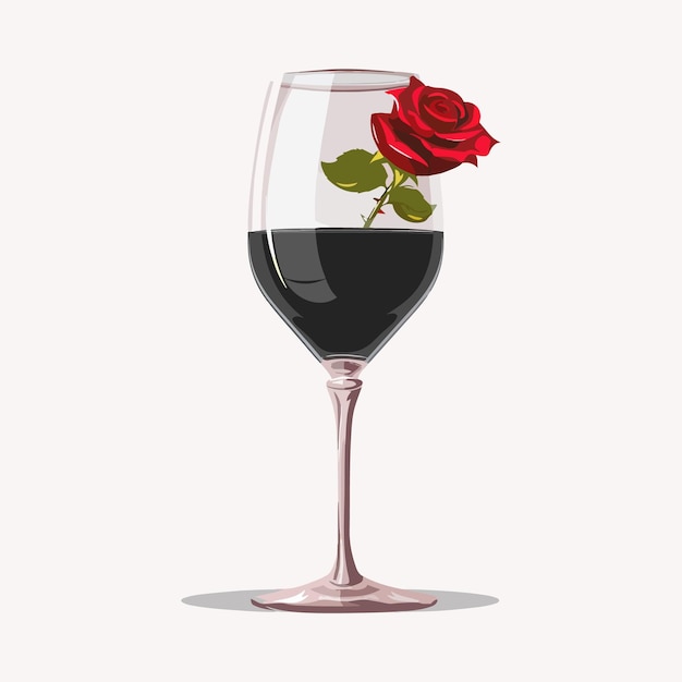 ein Glas Rotwein mit einer Rose drin