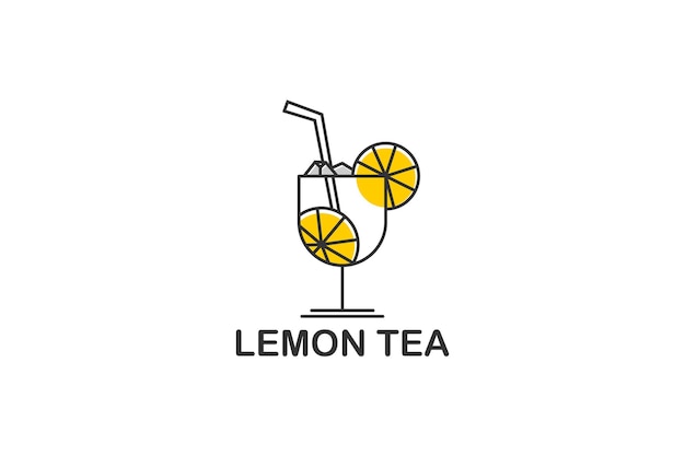 Ein Glas Zitronentee mit einem Strohhalm-Logo-Vektordesign