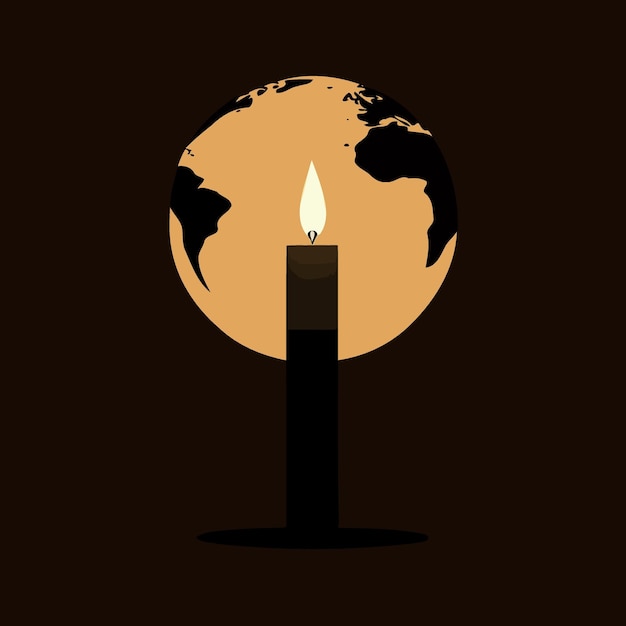 Vektor ein globus und eine brennende kerze, um die kampagne gegen den klimawandel namens earth hour darzustellen