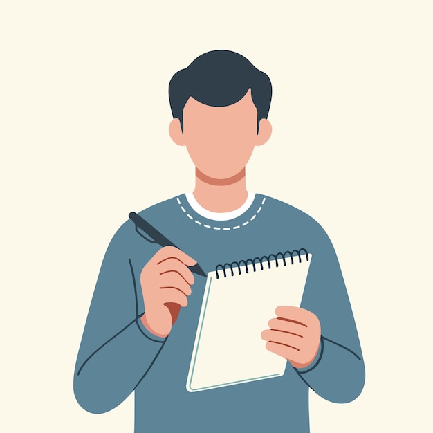 Ein glücklich arbeitender Mann mit einem Notebook, flache Design-Vektor-Illustration