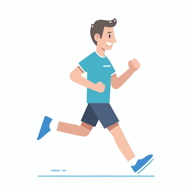 ein glücklicher Mann, der mit einem blauen T-Shirt joggt, flache, einfache Vektorillustrationen
