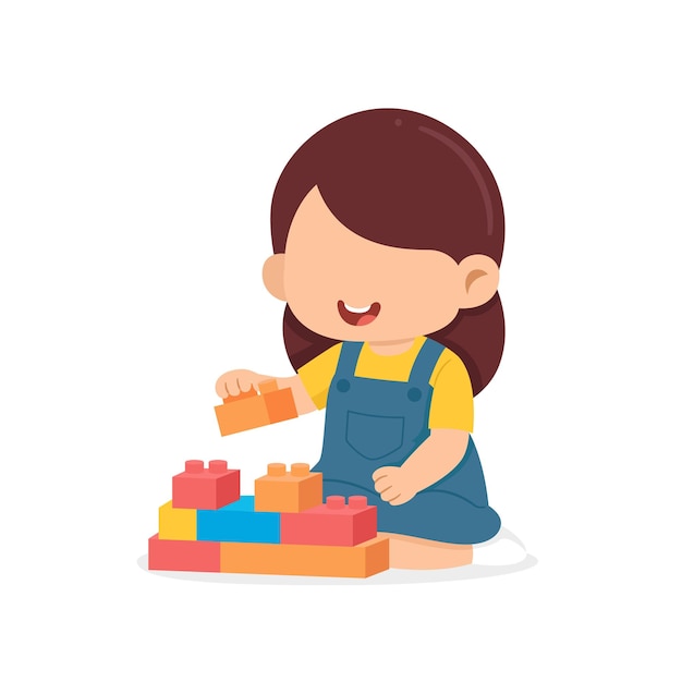 Ein glückliches Mädchen spielt ein Block-Spielzeug-Illustration
