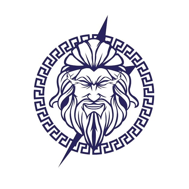 Ein griechischer gott des zeus-logos mit langem bart und weißem hintergrund