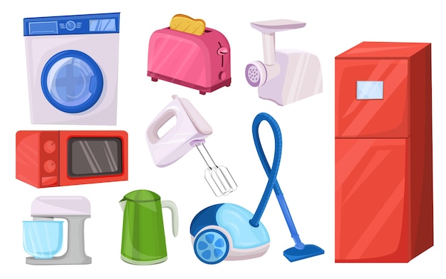 Ein großer Satz flacher Illustrationen von Haushaltsgeräten und Wohnaccessoires