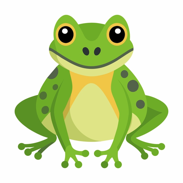 Vektor ein grüner frosch mit gelb darauf sitzt auf einem weißen hintergrund