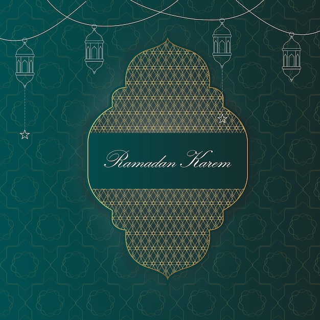 Ein grüner Hintergrund mit einem in Gold geschriebenen Ramadan-Hafen