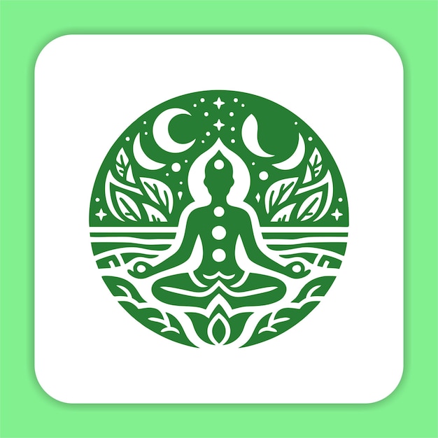 Vektor ein grüner kreis mit einem symbol von yoga und einer frau in einer yoga-pose